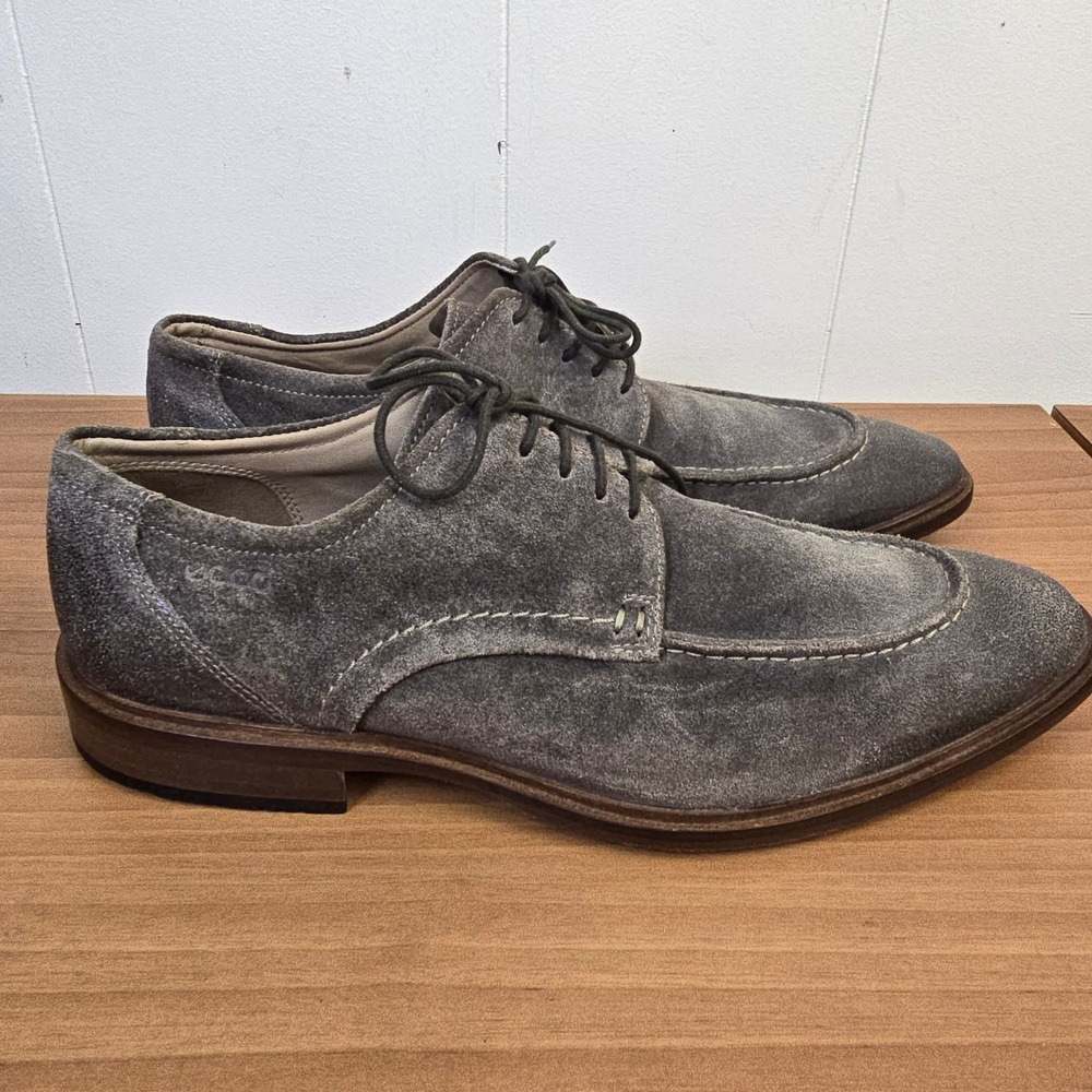 ECCO Gray Suede Apron Toe Derby Leather Lace Up Shoes Oxfords Mens Size 43 US 10 - Picture 8 of 11